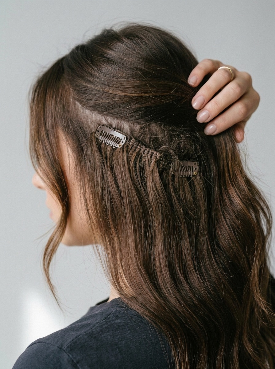 Dasselbe Detail bei schlechter Einarbeitung: dicke Metallclips und verfilzte Ansätze