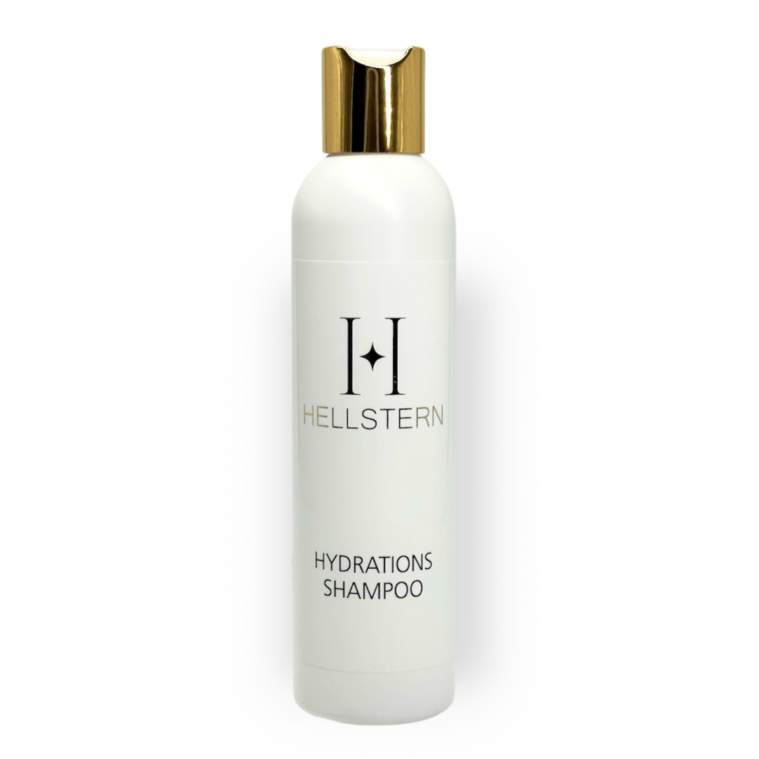 HELLSTERN Hydrations Shampoo, weiße Flasche mit goldenem Verschluss